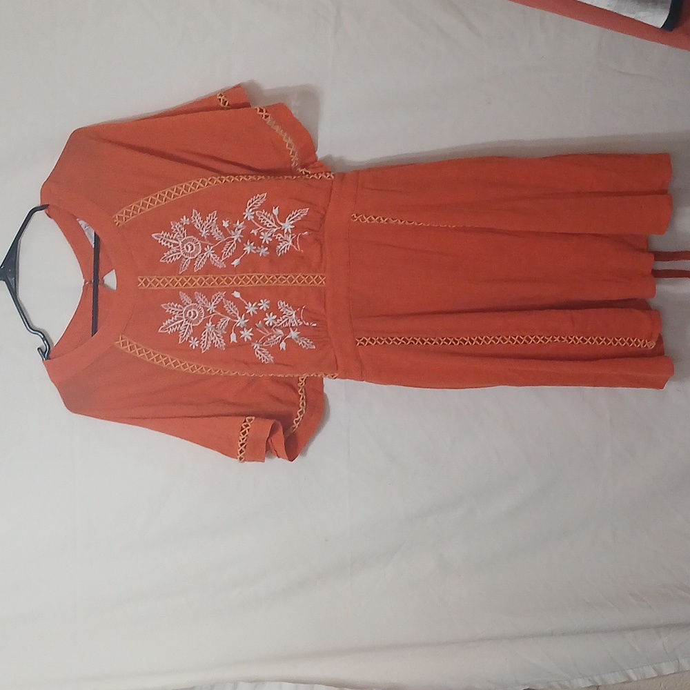 Nanette Lepore embroidered orange dress Sz 12 100% cotton